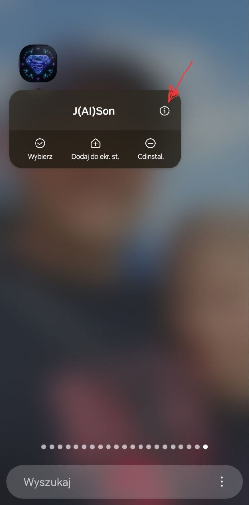 Menu informacji o aplikacji